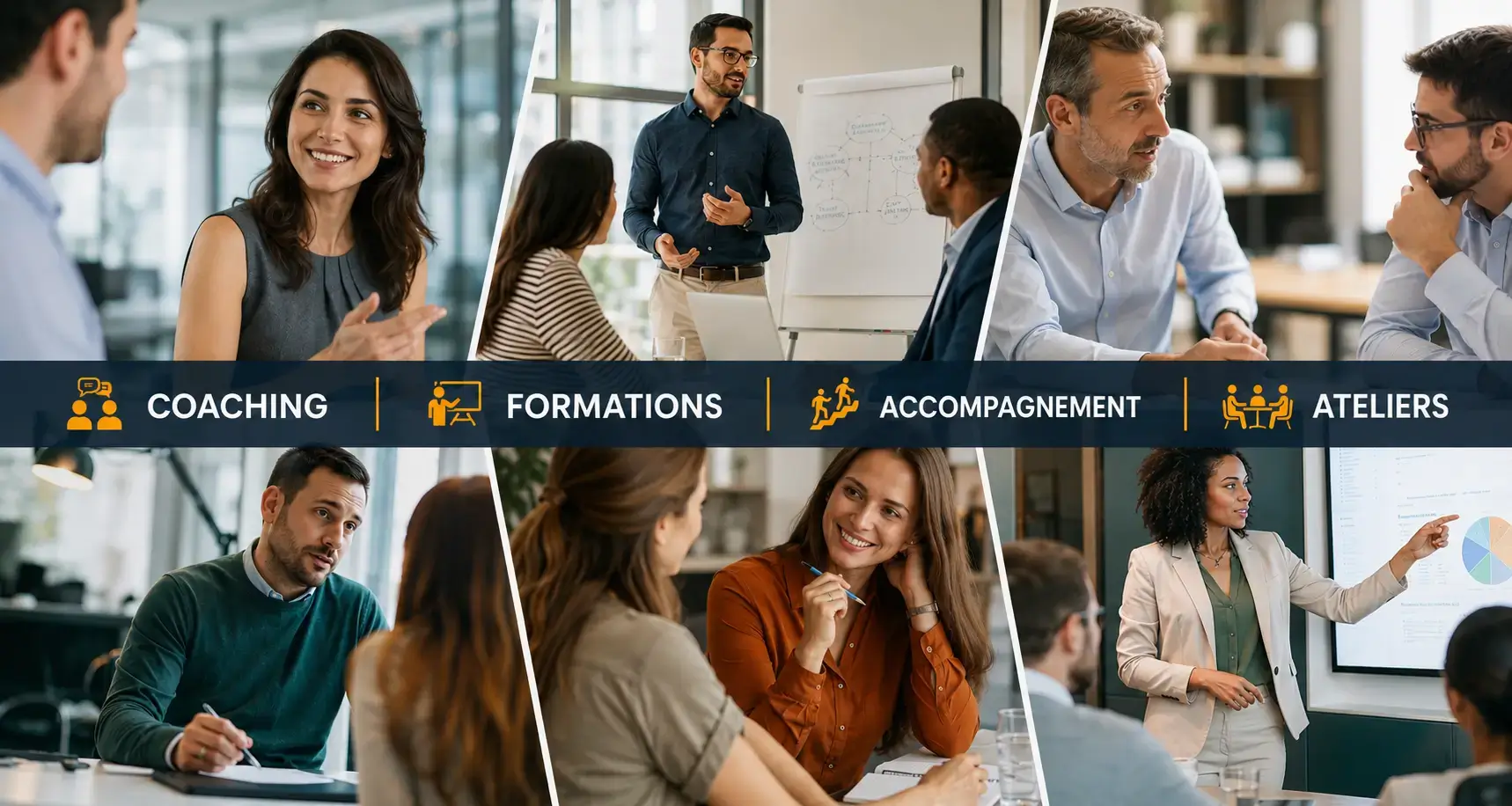 Exemples de formations, coachings, accompagnements et ateliers réalisés par Face-Client